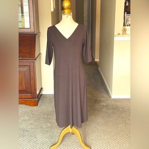Eileen Fisher Brown Stretch Jersey V-neck Dress
